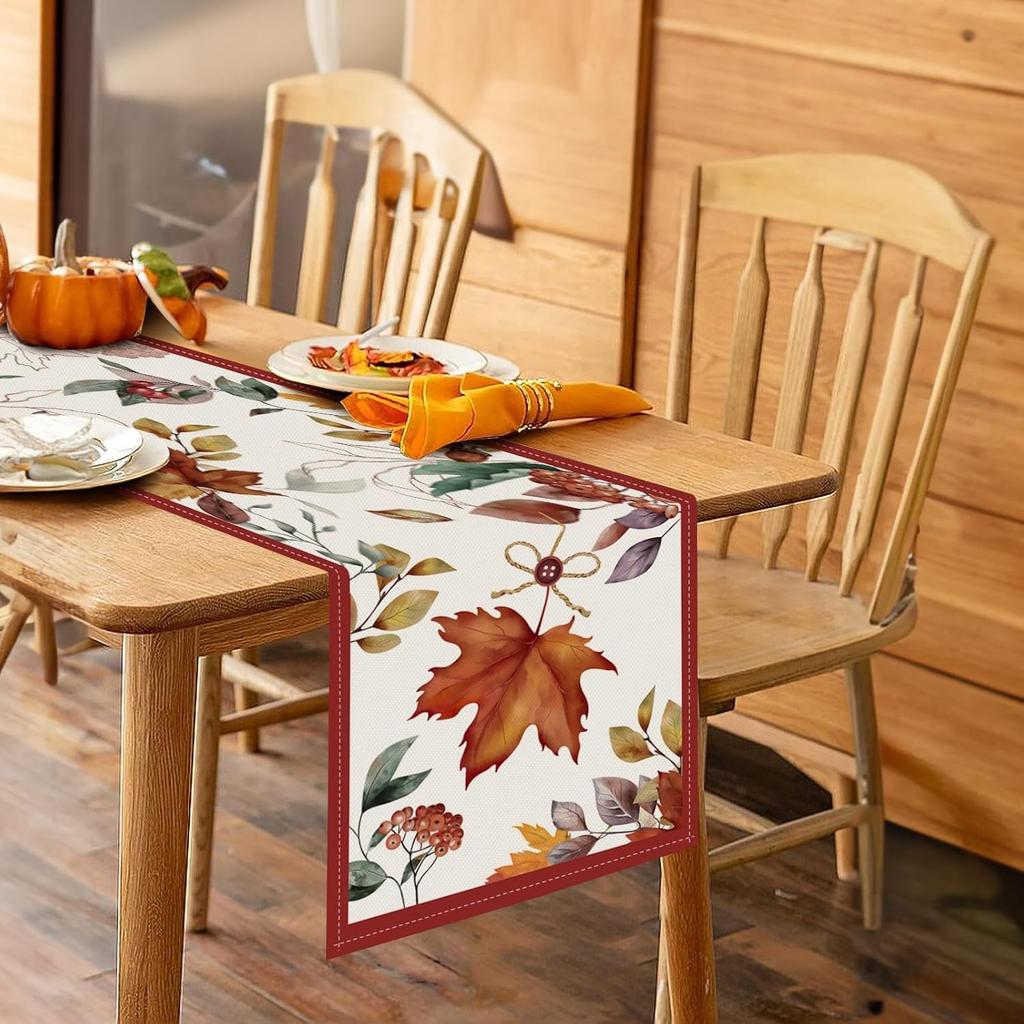 Bonhause Fall Maple Leaves Table Runner 13x72 Inch Autumn Leaf Thanksgiving Kitchen Dining Table Decoration for Indoor Outdoor Home Party Decor