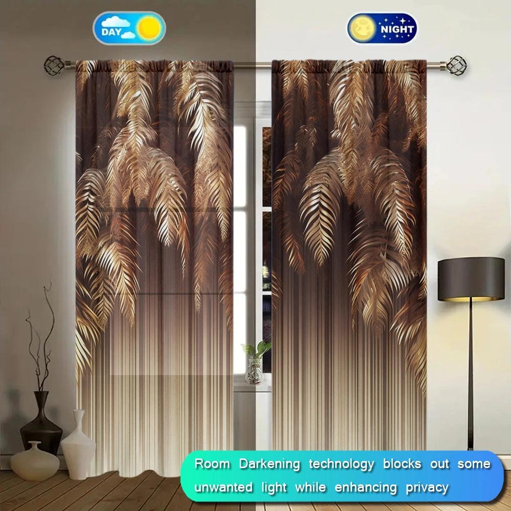 Palm Leaf Printed Curtain for Home Decor - Rod Pocket Window Treatment for Bedroom, Kitchen, Living Room