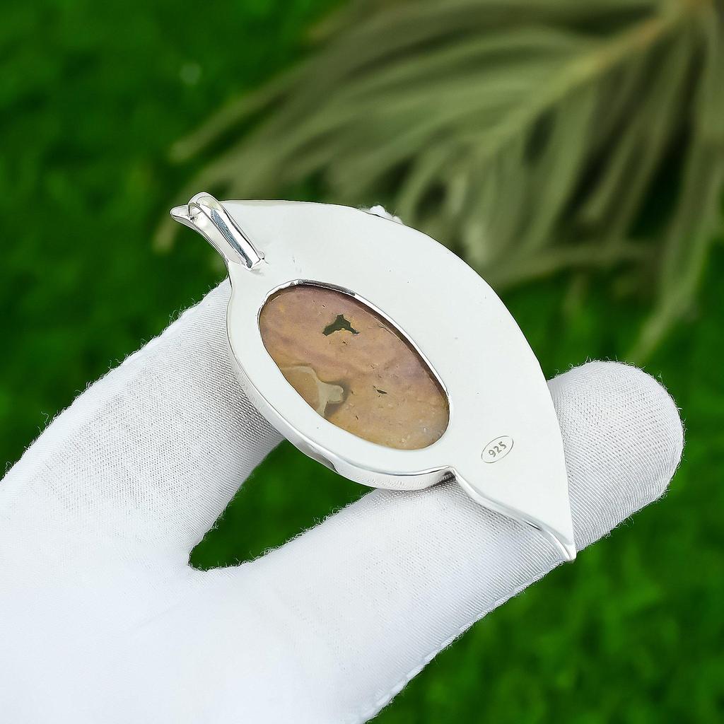 Oval March Birth Bloodstone Gemstone 925 Sterling Silver Wedding Pendant Jewelry