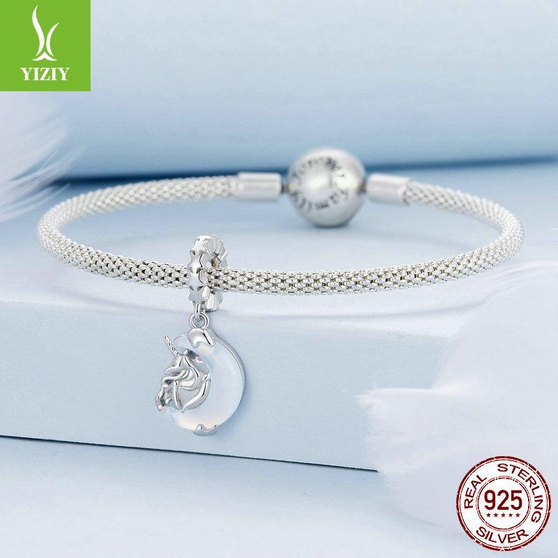 Moon Unicorn Diy Pendant Accessories, Niche Fashion S925 Sterling Silver Bracelet Beaded