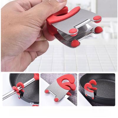 1Pcs Stainless Steel Pot Side Clips Anti-scalding Spoon Holder Kitchen Gadgets Rubber Kitchen Gadgets