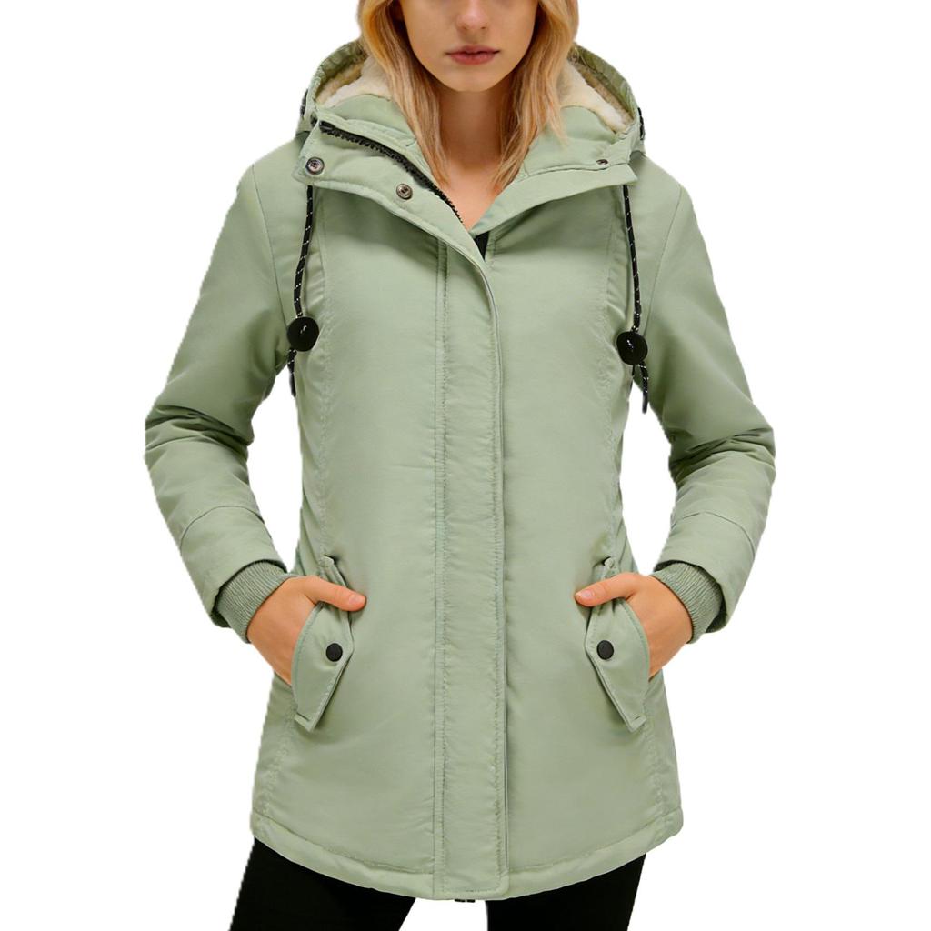Damesmantel in Europese stijl, middellang, effen kleur, met fluwelen voering voor de herfst/winter.
