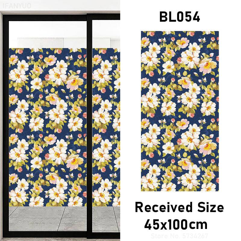 Matte Tropical Plants Flower Animal Window Glass Electrostatic Stickers Decorative Privacy Protection Film Glue Free Removable