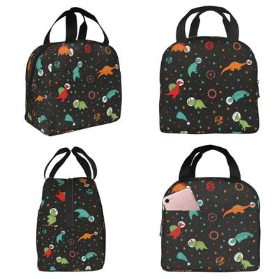 Cartoon Cute Dinosaurs In Space Insulated Lunch Bag for Kids School Cooler Thermal Food Box Tote Portable Lunch Boxes Container