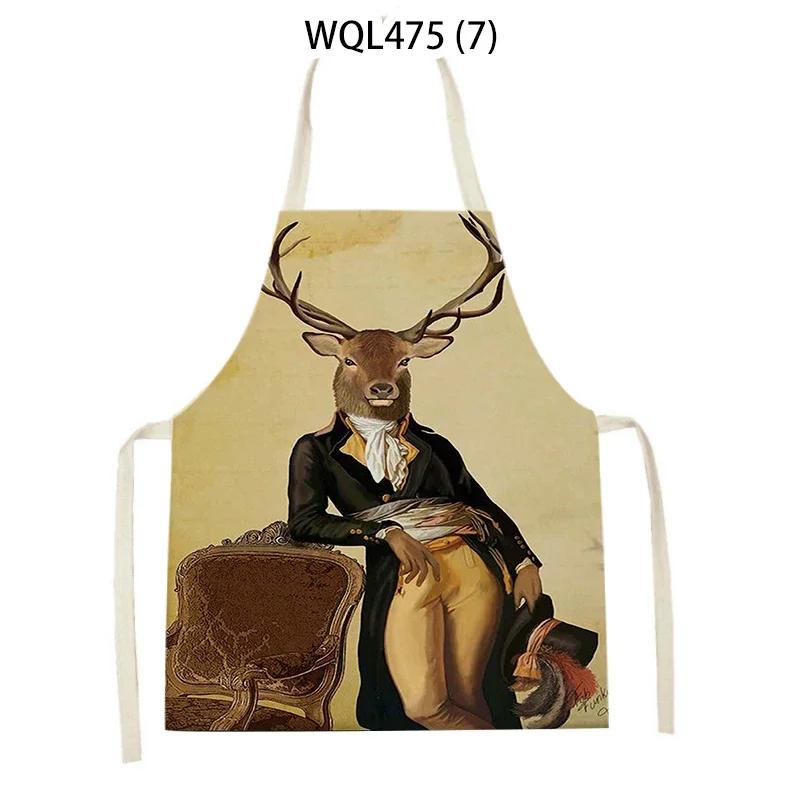 Cartoon Dog Printed Sleeveless Kitchen Aprons Animal Rabbit Fox Pattern Cooking Baking Waist Bib Household Cleaning Pinafore