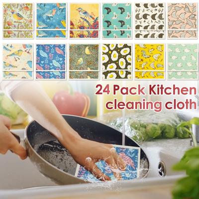 12 Pièces Torchon de Cuisine Non Tissé Haute Absorption Éponges Suédoises Chiffon de Nettoyage Épaissi pour Maison Laver la Vaisselle Nettoyer