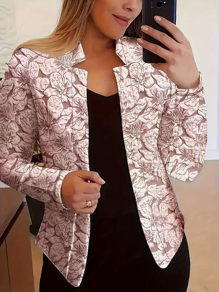 Women's Vintage Floral Print Open Front Long Sleeve Blazer Jacket Casual Office Coat