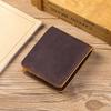Portofel Bifold Slim pentru Bărbați din Piele Naturală Crazy Horse, Artizanal, Vintage, Suport Carduri din Piele de Vacă, Portmoneu Scurt cu Buzunar pentru Monede
