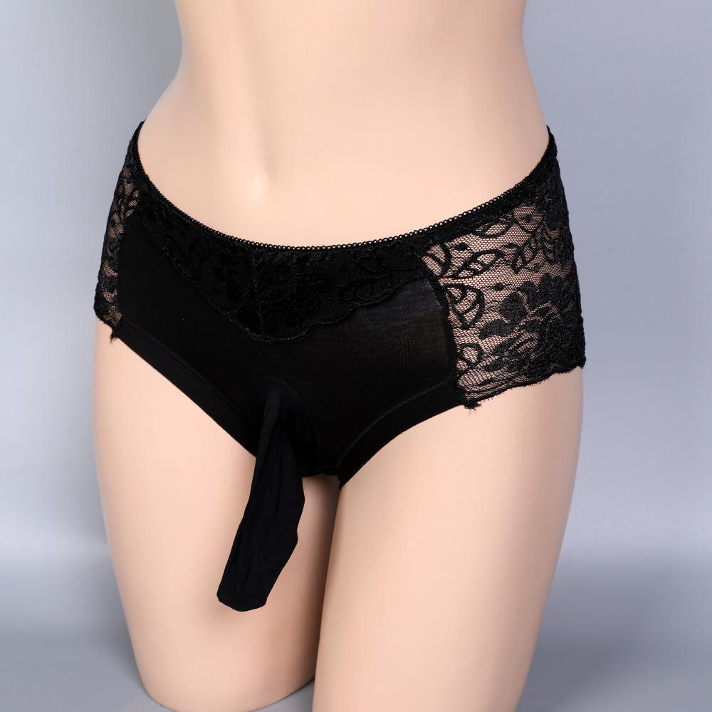 Large Size Lace Sissy Pouch Panties Men Bullet Separation Physiology Underwear Elephant Nose Briefs Feminization Gays Lingerie
