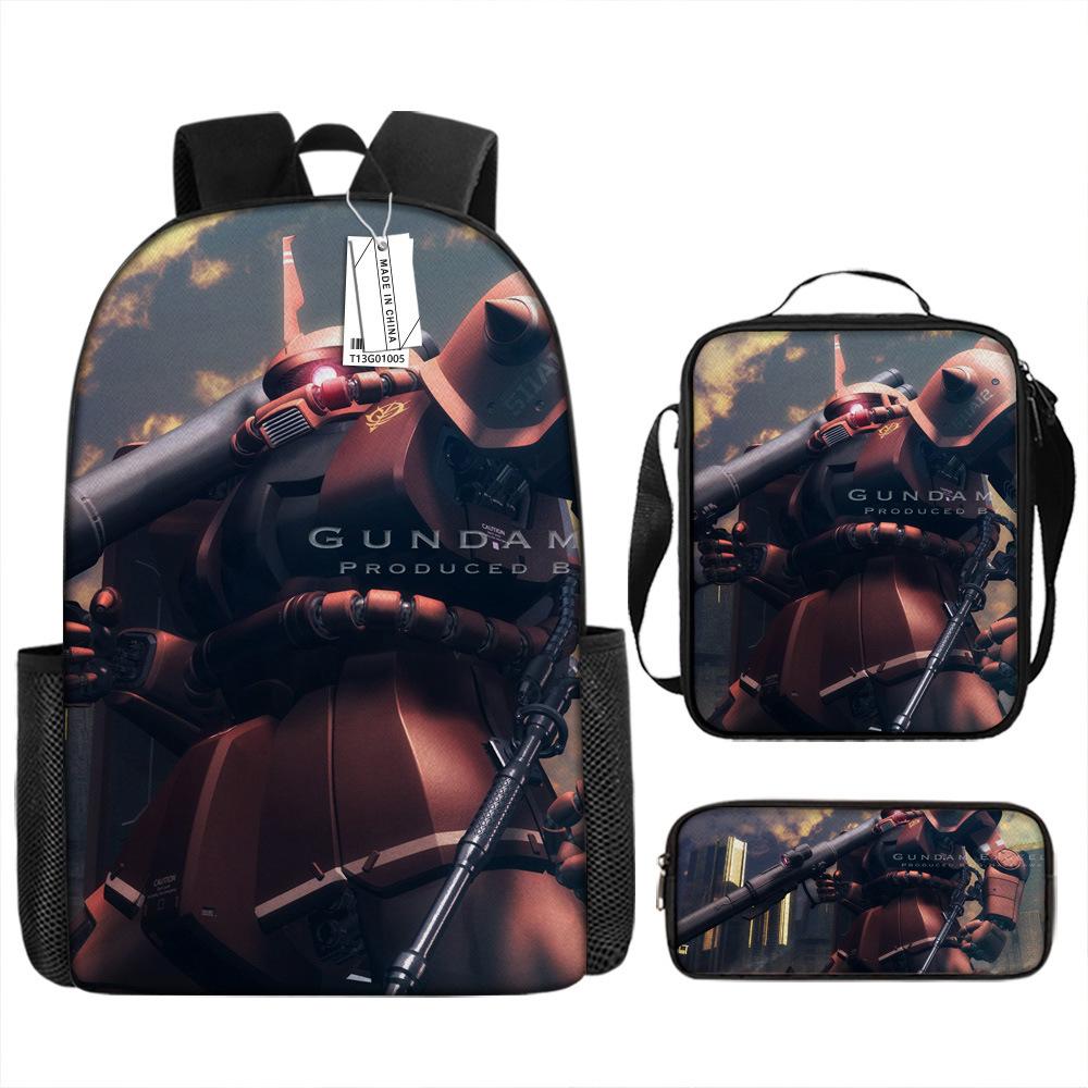 Gundam Backpack 3D Pattern Anime Backpack Student Printed School Bag Three-piece Set