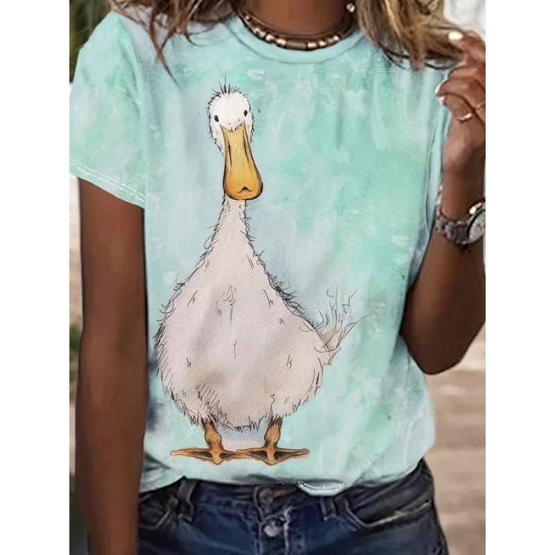

Elegant directional women s pullover round neck 3D digital printed top summer short sleeves wide S