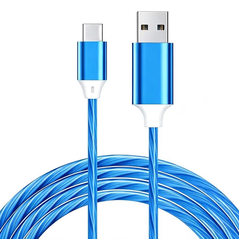 USB Fast Charging Cable LED Flowing Light Effect Waterproof Durable Cord for Car Outdoor Camping Phone Charge