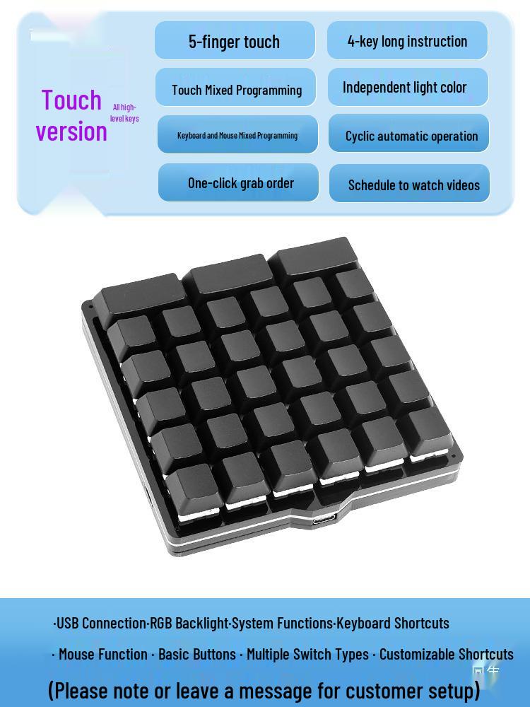 Custom USB Mechanical Macro Keyboard - 33 Keys, 6 Rows, Programmable for Shortcuts and Passwords