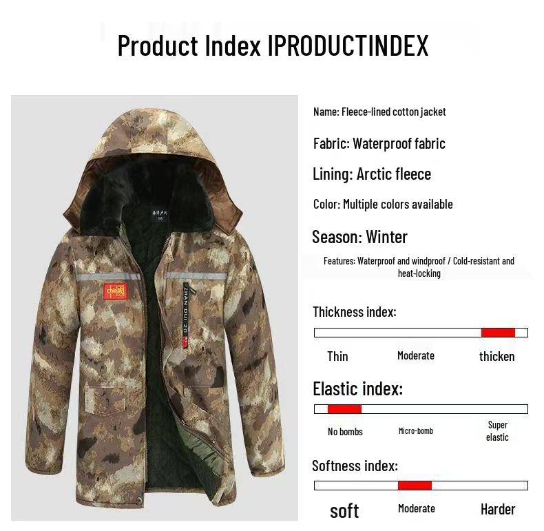 Veste de travail d'hiver pour homme en coton imperméable doublée polaire camouflage