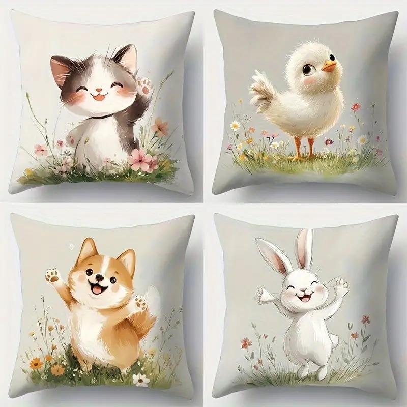Modern Animal Cartoon Style Digital Printing Pillow Cover Short Plush Suitable Living Rooms Bedrooms Sofas Throw Cushion Cover