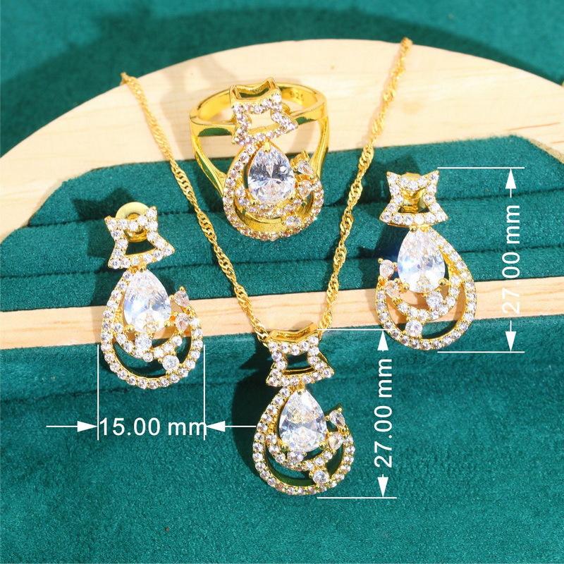 European and N Jewelry High Grade Zircon Bracelet Necklace Earrings Gold-plated Jewelry Set
