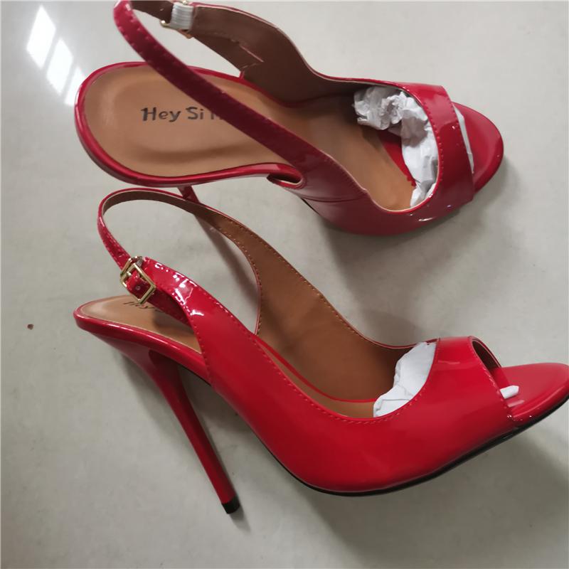 Peep Toe Summer Sandals Women Shoes 2025 Elegant Large Size Black Red High Heels 13cm Mules Sling Sexy Wedding Party Shoes Lady