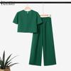 ZANZEA Women Short Sleeve Crcohet Blouse and Pants Summer Two Piece Suit Sets