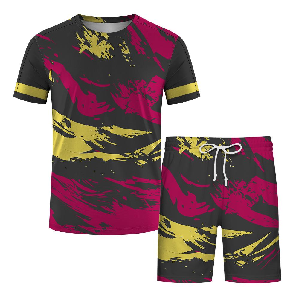 Odzież treningowa topy spodenki 2 sztuki dla mężczyzn kolarstwo na świeżym powietrzu strój sportowy męski dres codzienny O-neck zestawy z krótkim rękawem stroje