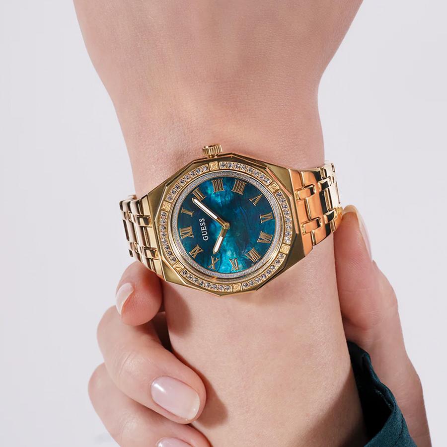 Guess Blue-Green Dial Gold Strap Ladies' Quartz Watch - GW0770L2