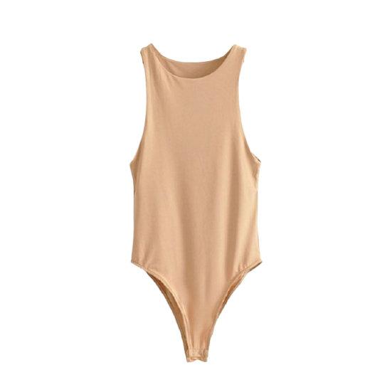 

Эластичный женский боди с треугольным вырезом и круглым вырезом, сексуальный однотонный облегающий боди без рукавов S абрикосовый