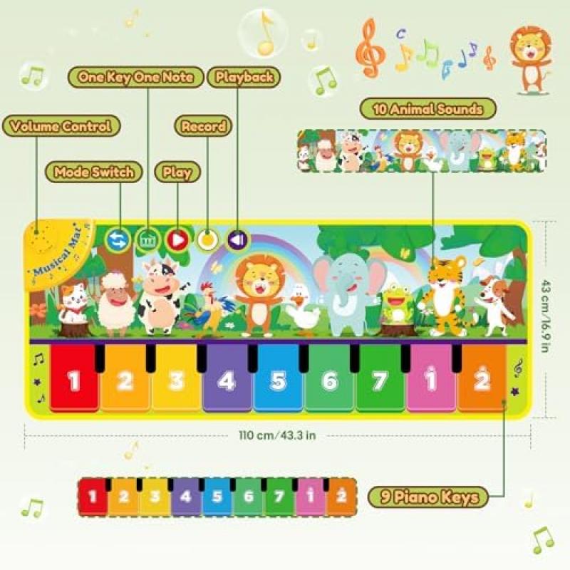Baby Music Play Mat, Piano Dance Mat for Toddlers 1-3 Years Old, Educational Toys, Christmas Birthday Gifts for Boys Girls