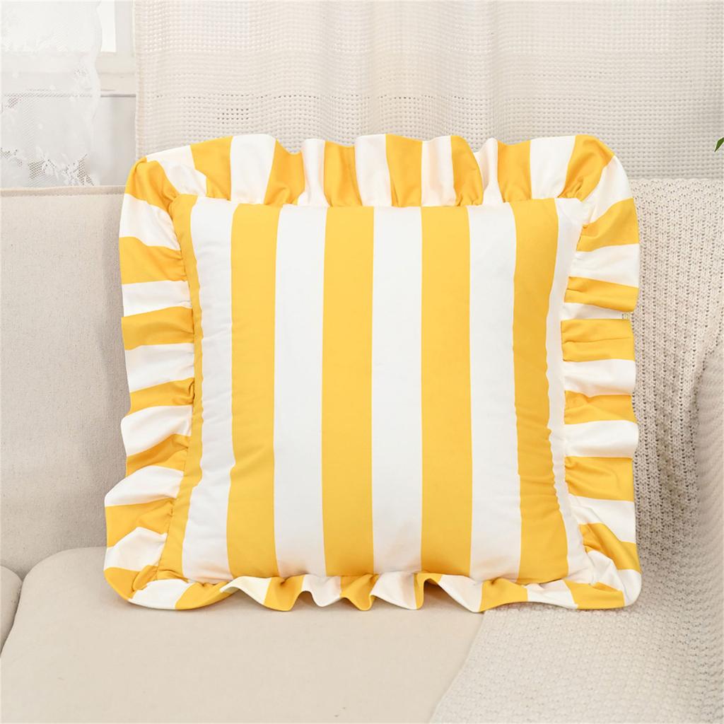 Stylish Square Pillow Cover With Ruffled Trim and Striped Pattern Design Throw Cushion Case For Sofa Bedroom Decors