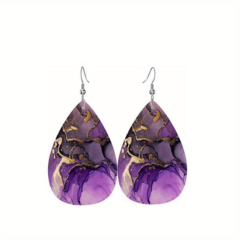 Colorful Marble Pattern PU Leather Earrings For Women Creative Fashion Teardrop Earrings Double-Sided Printing