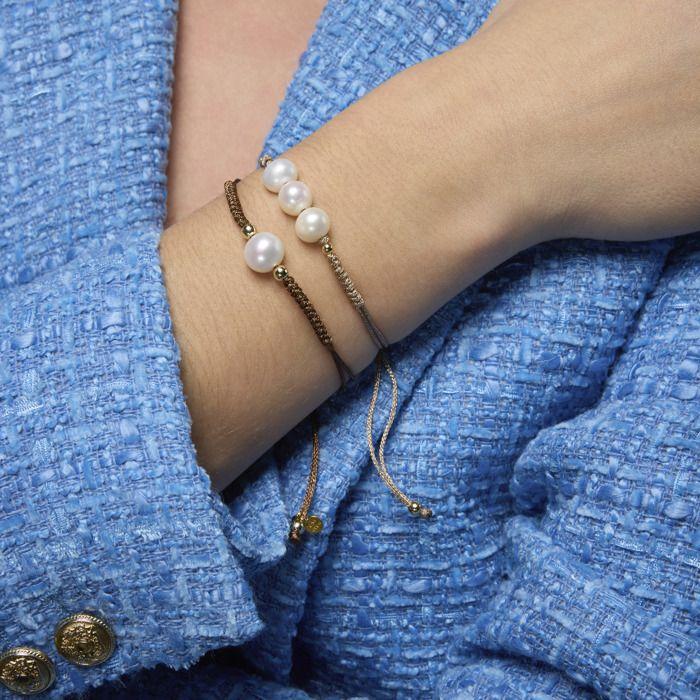 Bracelet - LUXENTER - Yarul - Argent 925 - Or jaune 18k - Perle blanche