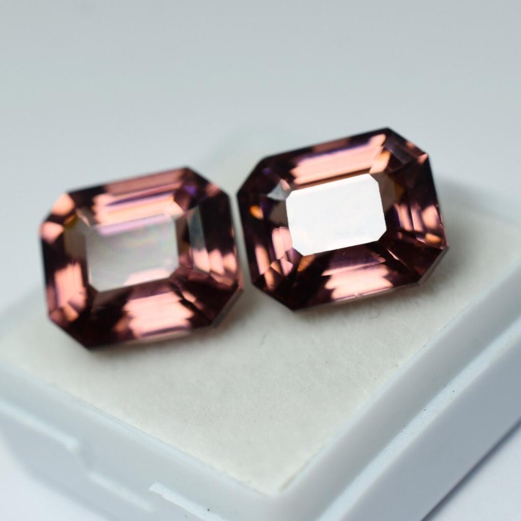Padparadscha Sapphire Natural 16.80 Ct Emerald Cut Pair Certified Gemstone