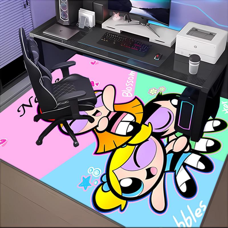 Benutzerdefinierter Name Powerpuff Abenteuer Teppich Spiel Teppich, Fußmatte für Schlafzimmer Wohnzimmer Eingangsbereich Teppich, Heimdeko Idee Geschenk für Weihnachten Geburtstag