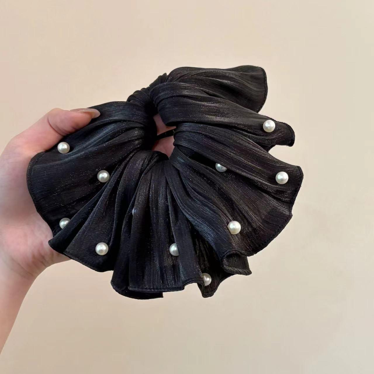 Spring Summer New Satin Pearl Scrunchie Luxury Large Hair Tie