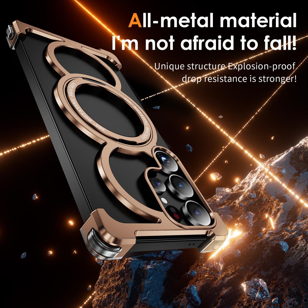 Aluminum Alloy Hollow Heat Dissipation Phone Case, for Samsung S26 S25 S24 S23 Ultra Magnetic Frameless Rotating Bracket Case