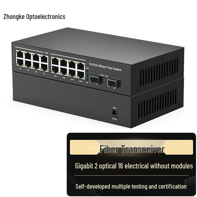 Zhongke Optoelectronics Gigabit 2-Fiber 16-Ethernet SFP Fiber Media Converter