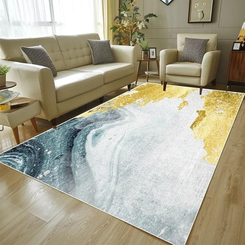 Gold Splatter Art Carpet for Living Room Modern Luxury Large Area Rugs White Gold Pattern Washable Soft Floor Mat Home Decor