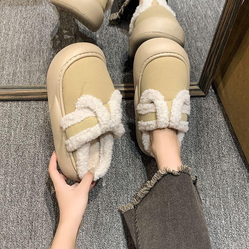 Fashion Versatile Foreign Style Non-slip Warm Cotton Shoes Women's 2025 Winter Explosion Thick-soled Bag Head Fluffy Slippers Women's Outer Wear