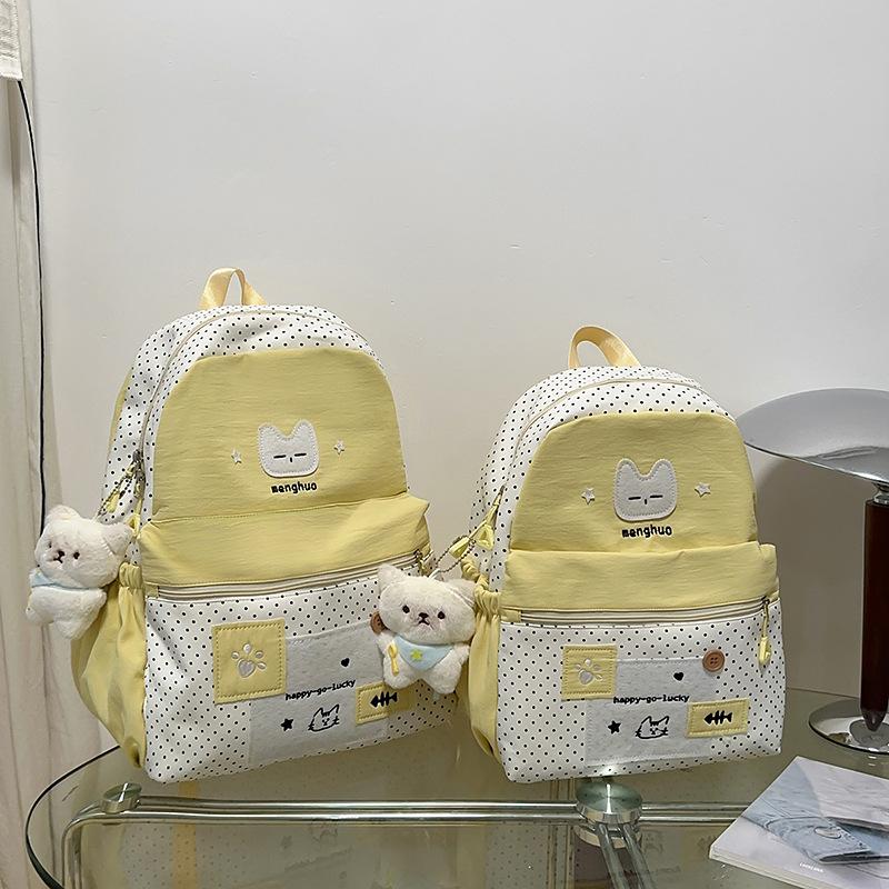 Schoolbag Korean version ins niche design backpack high value sweet cute polka dot backpack junior high school college student schoolbag