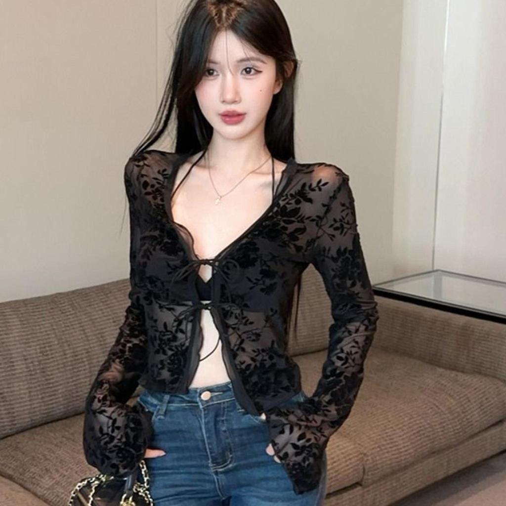 Herbst Neue Modische Chiffon Schlank Geschnittene Rüschen Trompetenärmel Bluse für Damen