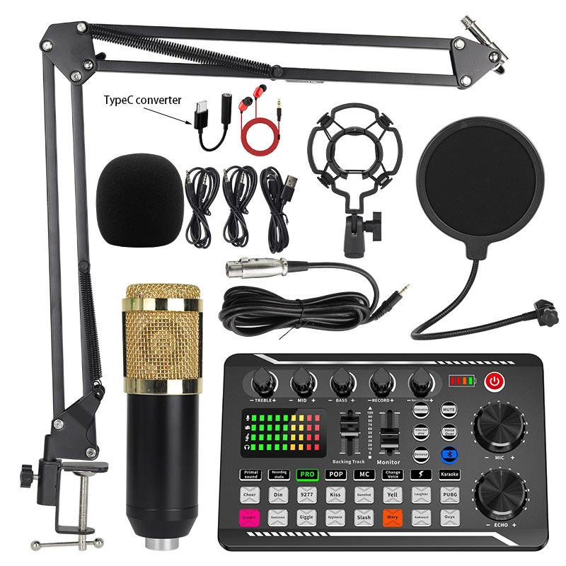 Paquete de Equipo para Podcast F998 en Vivo, Tarjeta de Sonido Profesional en Vivo con Set de Micrófono Mezclador Paquete Estudio de Grabación Música Cantando