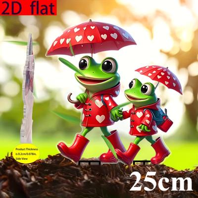 Parent-Child Frog, 2D Flat, Acrylic, Garden Plug, Garden Decoration, For Garden, Potted Plants, Gifts, Christmas, Halloween