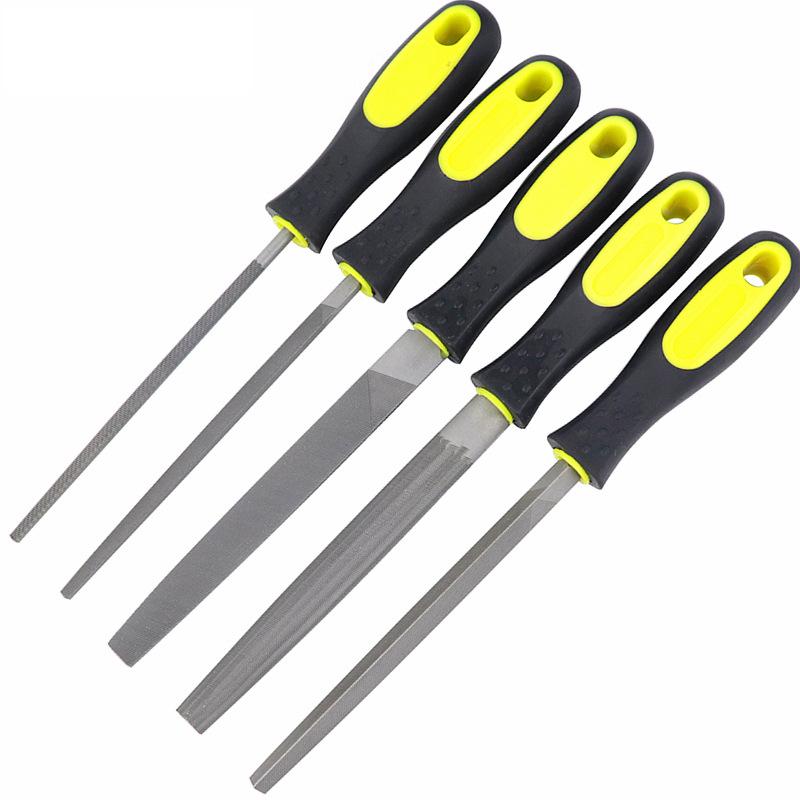Assorted Metalworking Files: Half-Round, Triangular, Flat, Square, Rasp, and Fitter s Grinding Tool Set 6-inch Round File