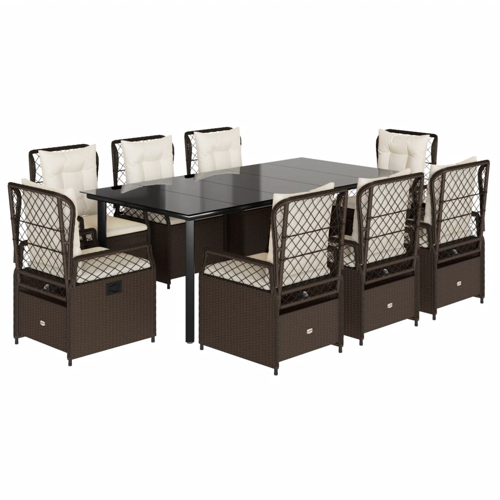 Vidaxl 9-Cz. Garden Furniture Set With Cushions, Brown, PE Rattan
