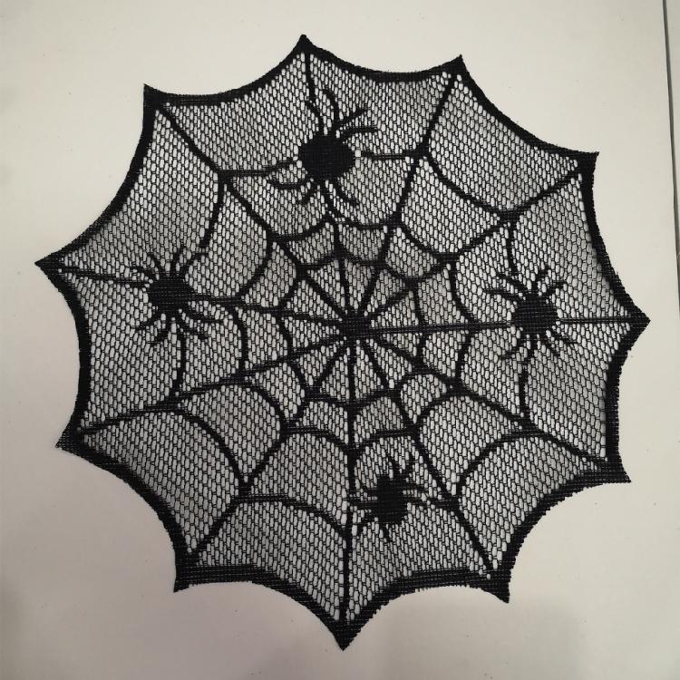 Schwarze runde Schnürsenkel-Deckchen mit Spinnennetzen Tischset für Paare und Einweihung