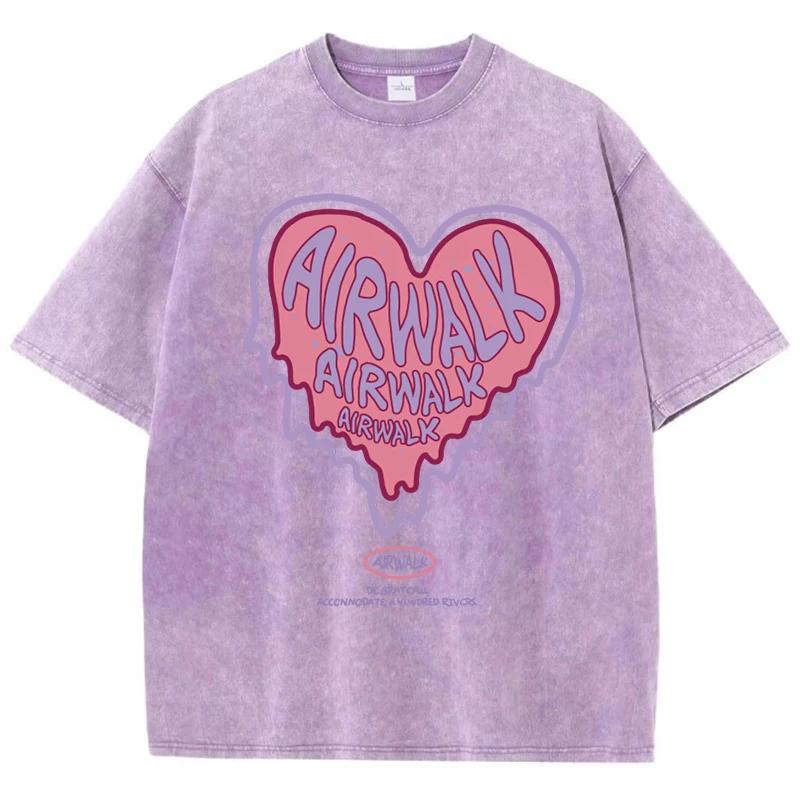 Damen Baumwolle Gewaschene T-Shirts Trend Distressed Lockere T-Shirts Der Bald Schmelzende Liebes-Aufdruck Kurzarm Kleidung