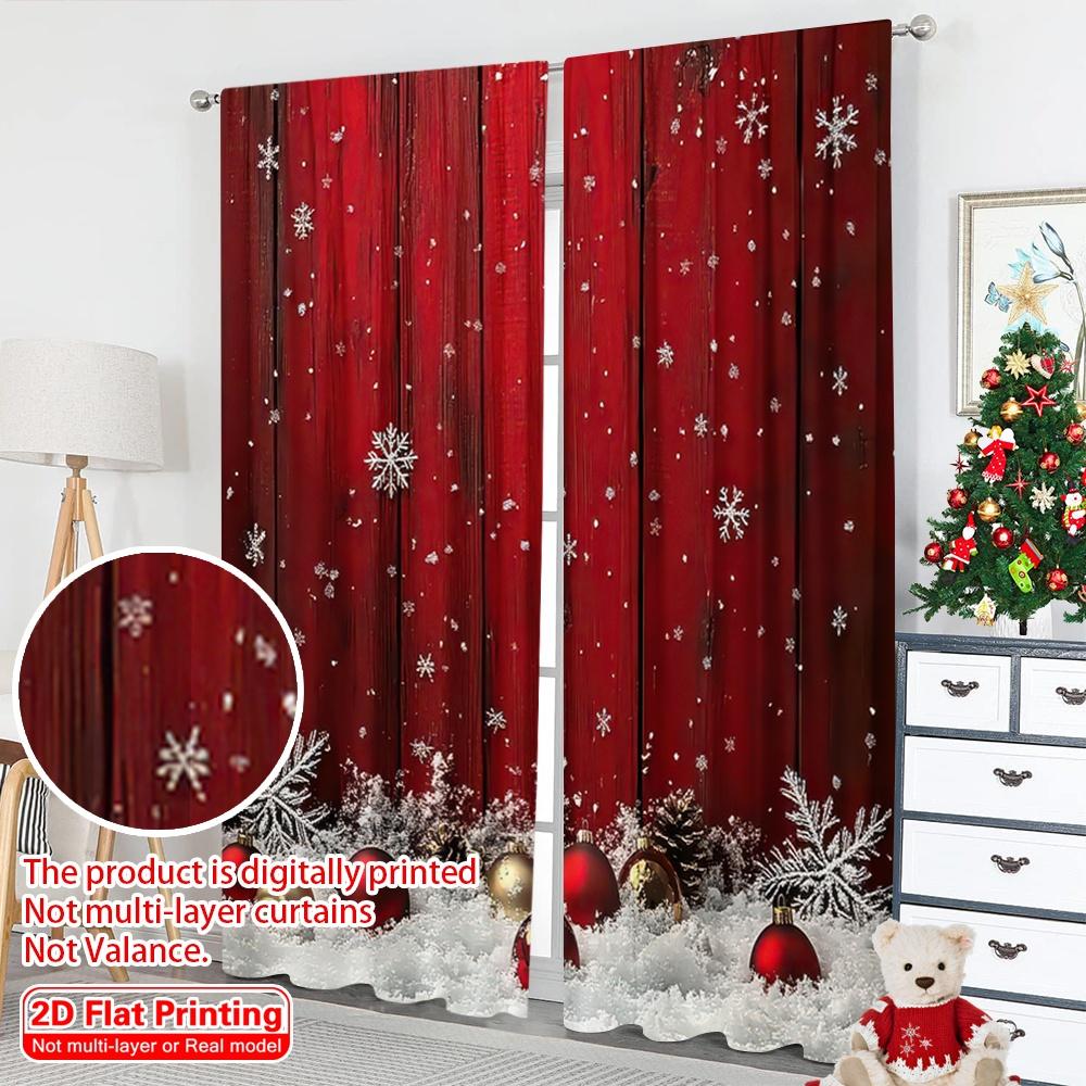 2D Flat Printing 2pcs Merry Christmas Popular Curtain Festive Snowflakes and Pine Branches Versatile 100% Polyester Without