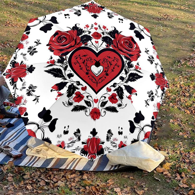 1PC Rose Heart Umbrella-8-Rib Reinforced Portable Folding Travel Suitable for All Seasons Outdoor Daily Use Is an Ideal Choice -K0346