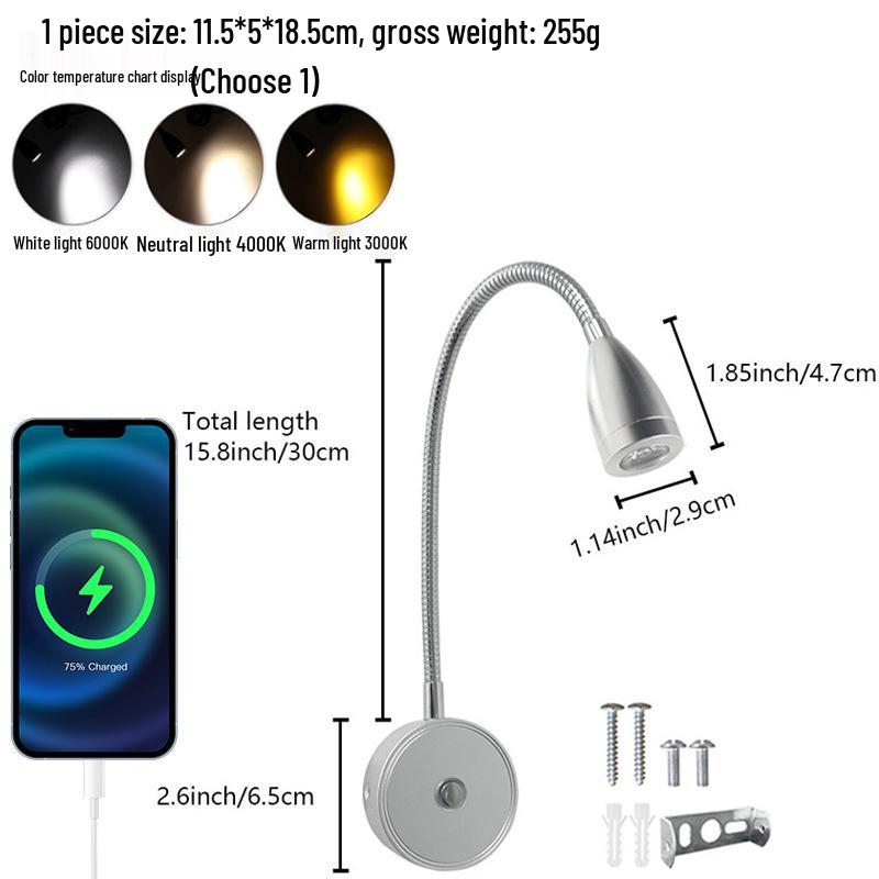 Luz LED de lectura de cuello de cisne para autocaravanas y barcos con regulación táctil