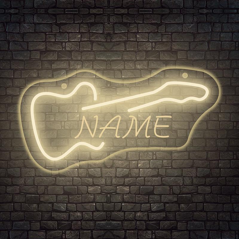 Vlastní neonový nápis kytary - LED nástěnná dekorace napájená přes USB, Ovládání tlačítkem, Na zavěšení na zeď pro studio/KTV/kapelu/bar/pánský pokoj/ložnici
