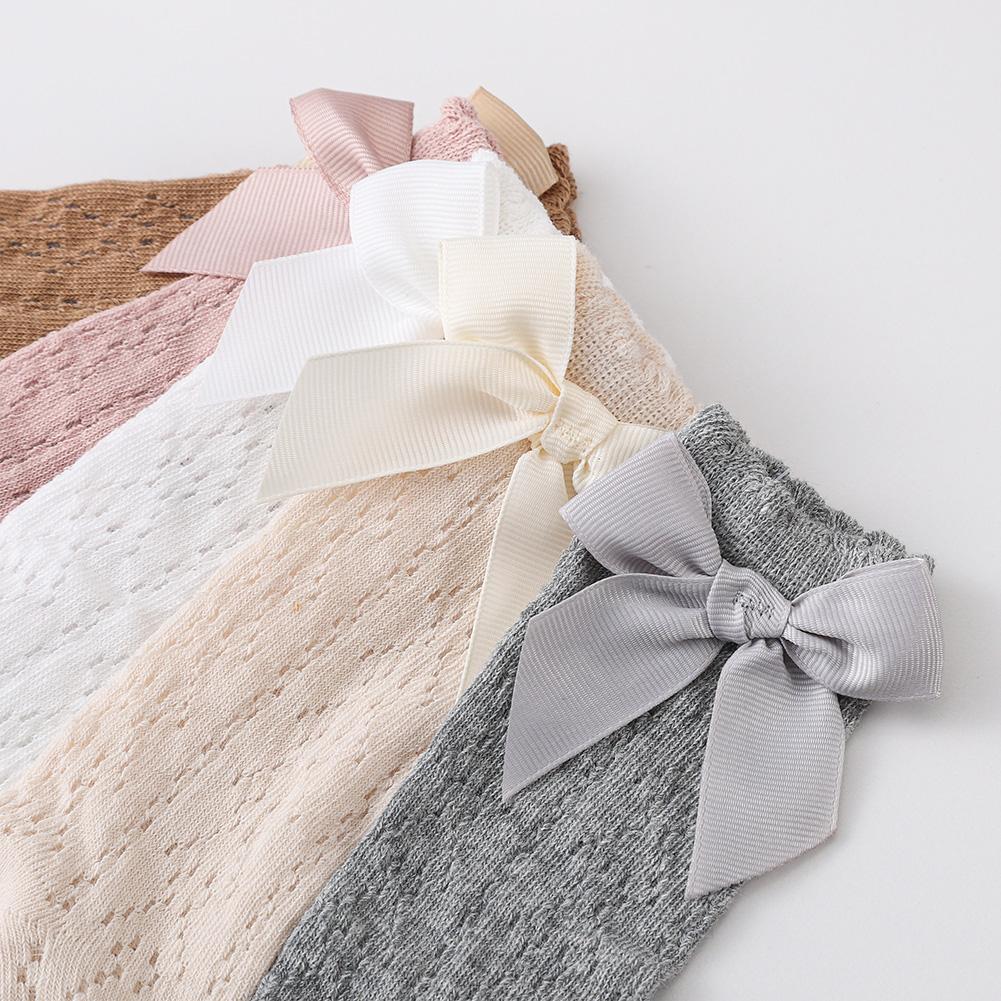 2Pcs Baby Girl Fall Outfit Vintage Cable Knit Stockings With Bow Headband Solid Spanish Socks Hair Accessories For 0-12 Months