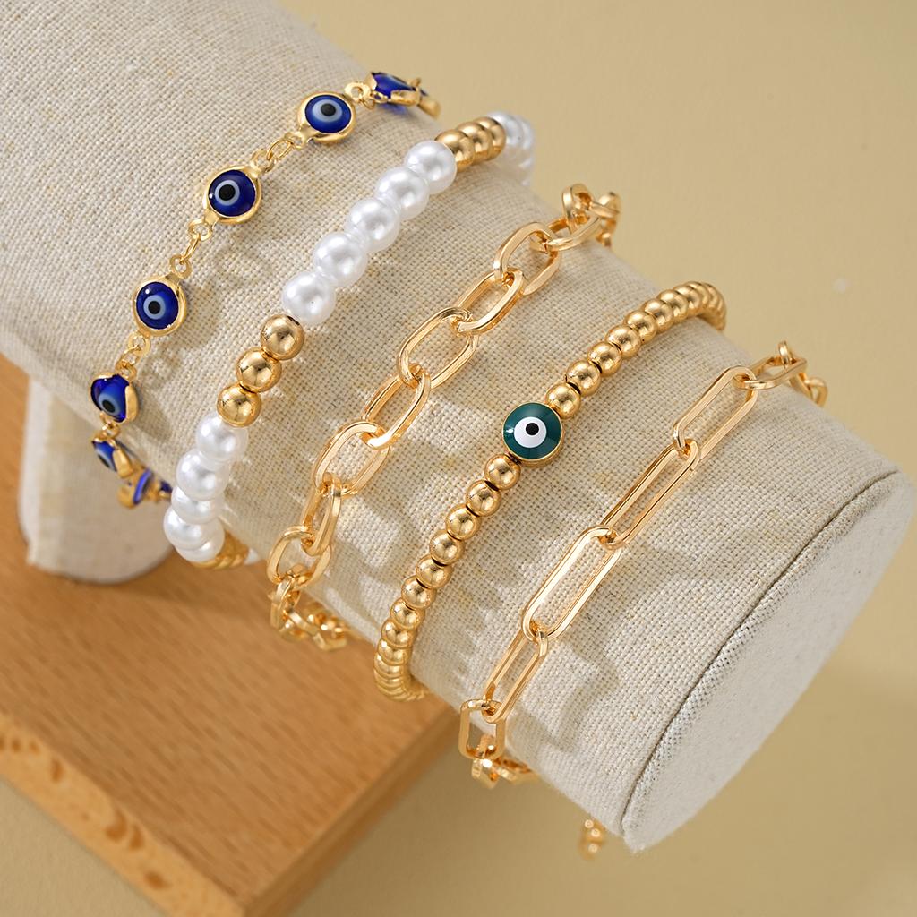 5PCS Turkish Evil Eye Beaded Bracelets For Women Fashion Blue Green Eye Gold Color Bracelets Set New Good Luck Jewelry Gift 2026